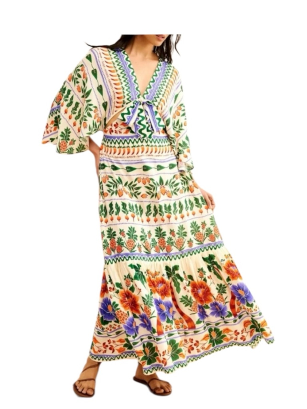 FARM Rio size large v neck kaftan maxi cut out cream dress Anthropologie - Picture 15 of 16